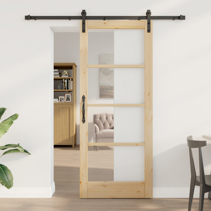 Sliding Door with Hardware Set "ORKDAL" Solid Wood & Glass, vidaXL Interior Door with Glass "ORKDAL" 83x202x4 cm Solid Wood Pine