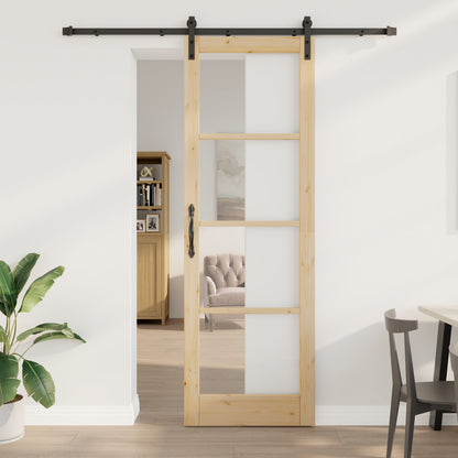 Sliding Door with Hardware Set "ORKDAL" Solid Wood & Glass, vidaXL Interior Door with Glass "ORKDAL" 78x232x4 cm Solid Wood Pine