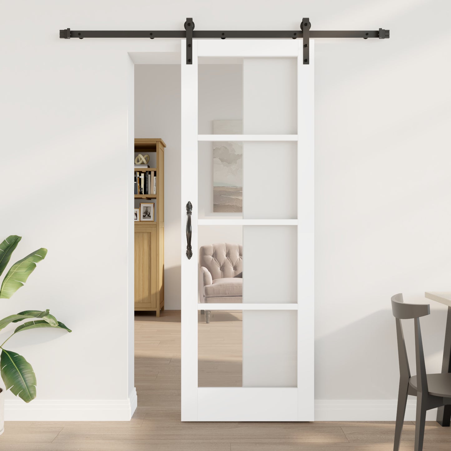 Sliding Door with Hardware Set "ORKDAL" White Solid Wood & Glass, vidaXL Interior Door with Glass "ORKDAL" White 73.5x211x4 cm
