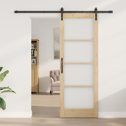 Sliding Door with Hardware Set "ORKDAL" Solid Wood & Glass, vidaXL Interior Door with Glass "ORKDAL" 78x211x4 cm Solid Wood Pine