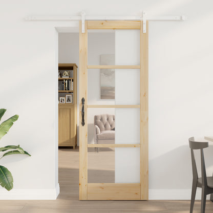 Sliding Door with Hardware Set "ORKDAL" Solid Wood & Glass, vidaXL Interior Door with Glass "ORKDAL" 78x202x4 cm Solid Wood Pine