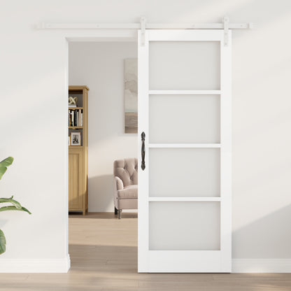 Sliding Door with Hardware Set "ORKDAL" White Solid Wood & Glass, vidaXL Interior Door with Glass "ORKDAL" White 78x202x4 cm