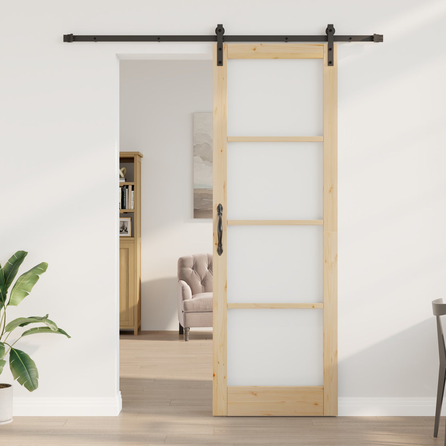 Sliding Door with Hardware Set "ORKDAL" Solid Wood & Glass, vidaXL Interior Door with Glass "ORKDAL" 78x232x4 cm Solid Wood Pine