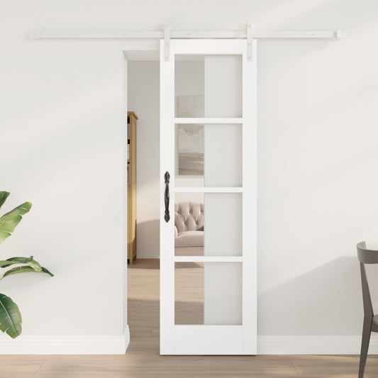 Sliding Door with Hardware Set 'ORKDAL'White Solid Wood & Glass, vidaXL Interior Door with Glass 'ORKDAL'White 61x198.5x4 cm