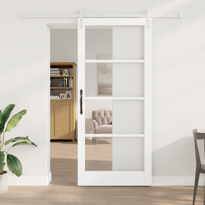 Sliding Door with Hardware Set "ORKDAL" White Solid Wood & Glass, vidaXL Interior Door with Glass "ORKDAL" White 93x211x4 cm