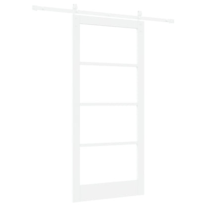 Sliding Door with Hardware Set "ORKDAL" White Solid Wood & Glass, vidaXL Interior Door with Glass "ORKDAL" White 93x202x4 cm