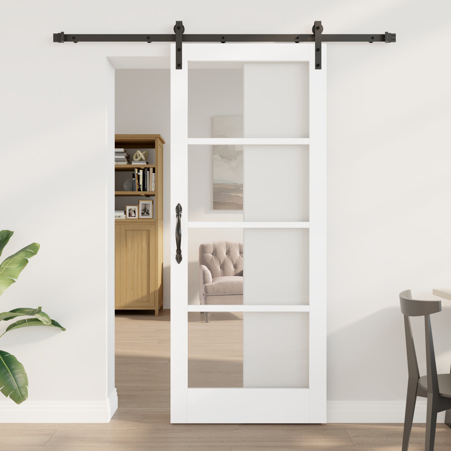 Sliding Door with Hardware Set 'ORKDAL'White Solid Wood&Glass, vidaXL Interior Door with Glass 'ORKDAL'White 83x202x4 cm
