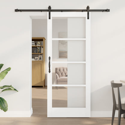 Sliding Door with Hardware Set 'ORKDAL'White Solid Wood&Glass, vidaXL Interior Door with Glass 'ORKDAL'White 83x202x4 cm