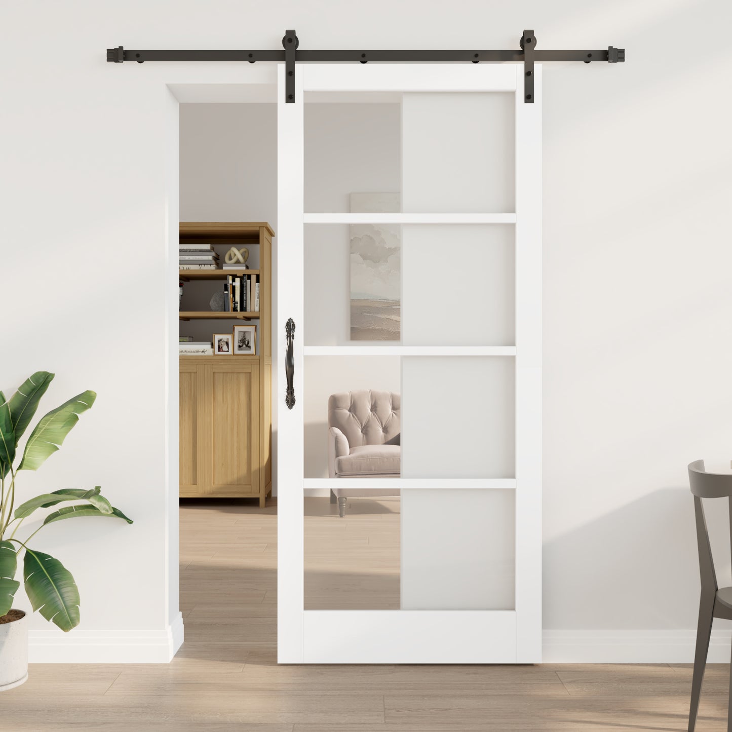 Sliding Door with Hardware Set 'ORKDAL'White Solid Wood & Glass, vidaXL Interior Door with Glass 'ORKDAL'White 93x211x4 cm