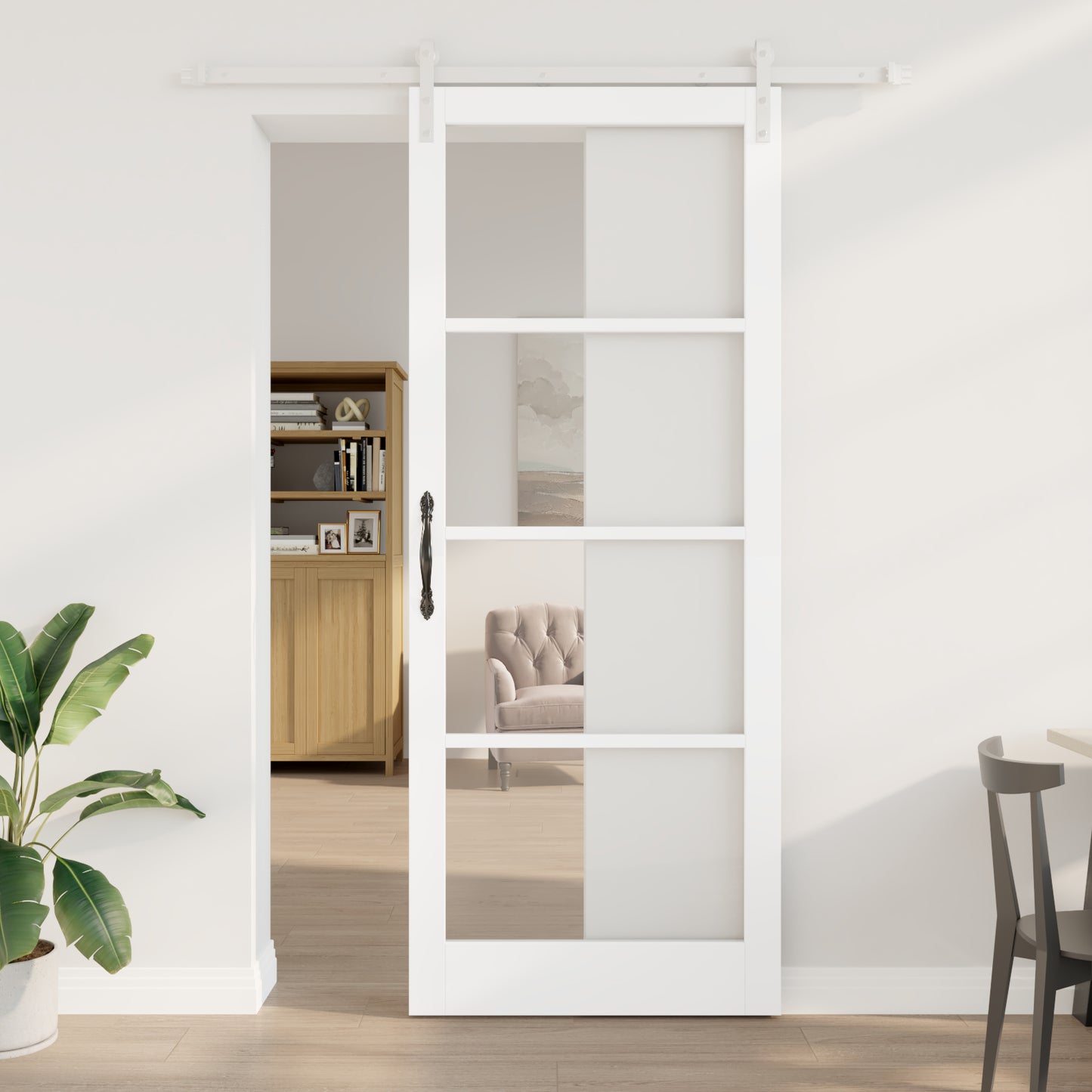 Sliding Door with Hardware Set 'ORKDAL'White Solid Wood & Glass, vidaXL Interior Door with Glass 'ORKDAL'White 93x232x4 cm