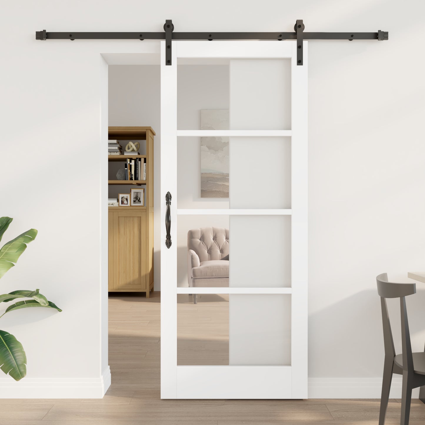 Sliding Door with Hardware Set 'ORKDAL'White Solid Wood & Glass, vidaXL Interior Door with Glass 'ORKDAL'White 83x202x4 cm