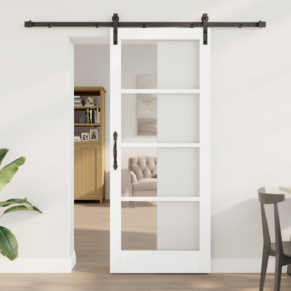 Sliding Door with Hardware Set 'ORKDAL'White Solid Wood & Glass, vidaXL Interior Door with Glass 'ORKDAL'White 83x202x4 cm