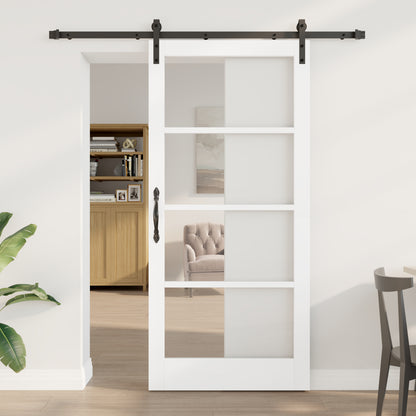Sliding Door with Hardware Set 'ORKDAL'White Solid Wood & Glass, vidaXL Interior Door with Glass 'ORKDAL'White 93x202x4 cm