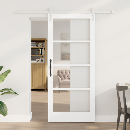 Sliding Door with Hardware Set "ORKDAL" White Solid Wood & Glass, vidaXL Interior Door with Glass "ORKDAL" White 86x198.5x4 cm