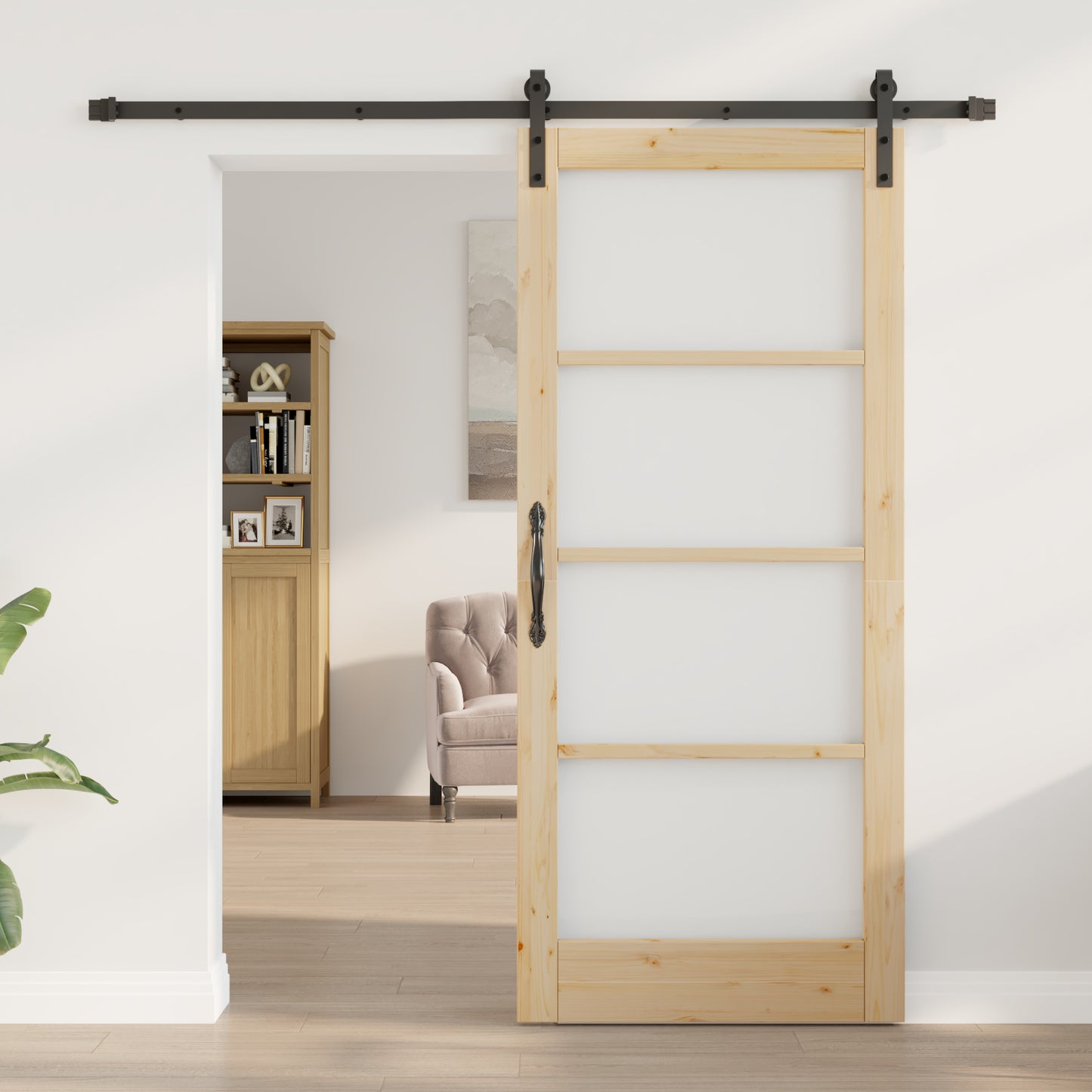 Sliding Door with Hardware Set "ORKDAL" Solid Wood & Glass, vidaXL Interior Door with Glass "ORKDAL" 86x198.5x4 cm Solid Wood Pine