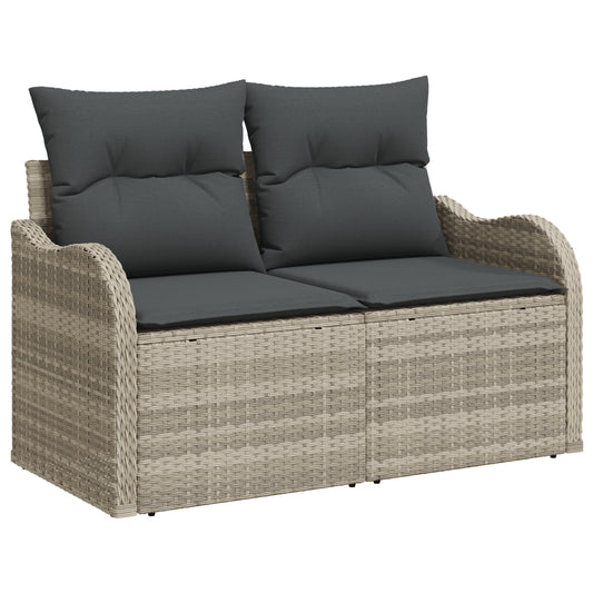 10 Piece Garden Sofa Set with Cushions Light Grey Poly Rattan, vidaXL 2-Seater Garden Sofa with Storage & Cushions Light Grey Poly Rattan
