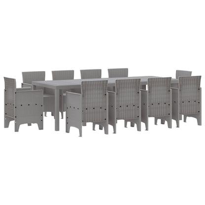 11 Piece Garden Dining Set Light Grey Poly Rattan