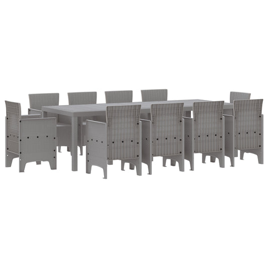 11 Piece Garden Dining Set Light Grey Poly Rattan