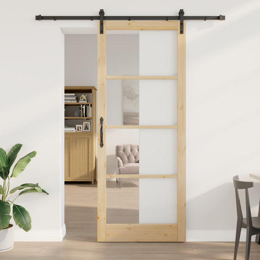 Sliding Door with Hardware Set 'ORKDAL'Solid Wood & Glass, vidaXL Interior Door with Glass 'ORKDAL'93x232x4 cm Solid Wood Pine