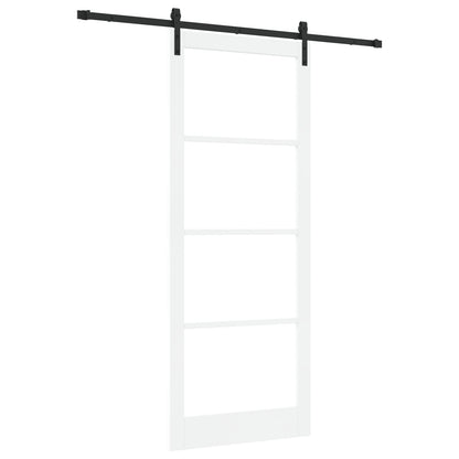 Sliding Door with Hardware Set "ORKDAL" White Solid Wood & Glass, vidaXL Interior Door with Glass "ORKDAL" White 93x232x4 cm