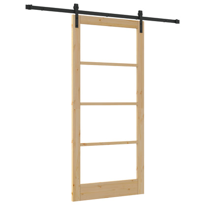Sliding Door with Hardware Set "ORKDAL" Solid Wood & Glass, vidaXL Interior Door with Glass "ORKDAL" 93x202x4 cm Solid Wood Pine