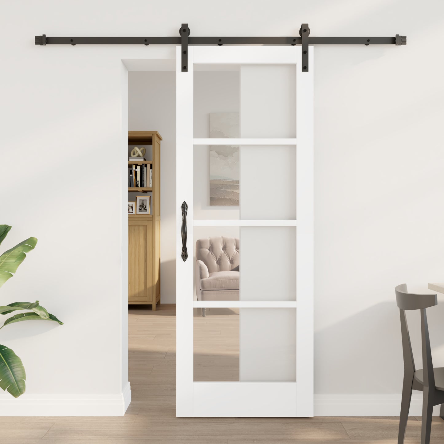 Sliding Door with Hardware Set "ORKDAL" White Solid Wood & Glass, vidaXL Interior Door with Glass "ORKDAL" White 73.5x198.5x4 cm