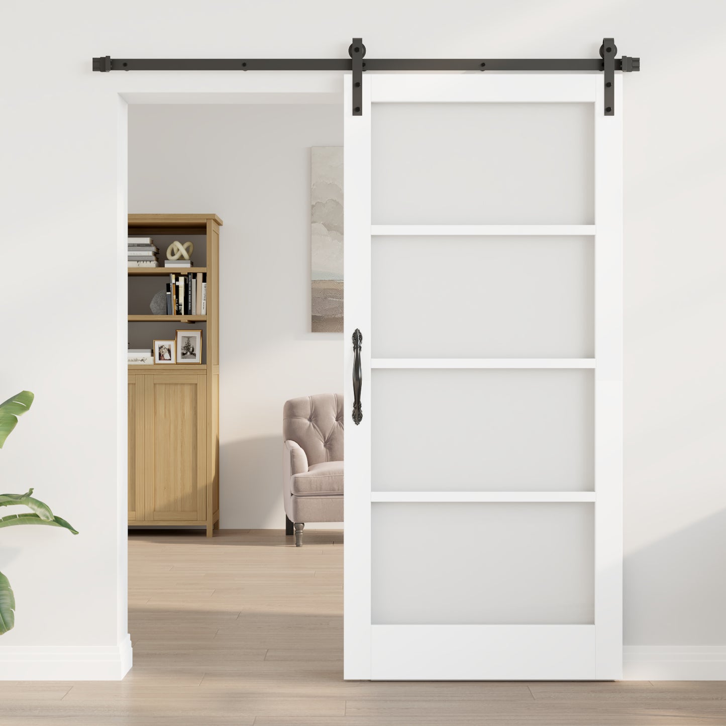 Sliding Door with Hardware Set 'ORKDAL'White Solid Wood & Glass, vidaXL Interior Door with Glass 'ORKDAL'White 93x202x4 cm