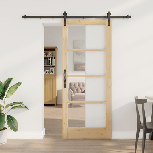 Sliding Door with Hardware Set 83x202 cm Solid Wood Pine, vidaXL Interior Door with Glass 'ORKDAL'83x202x4 cm Solid Wood Pine