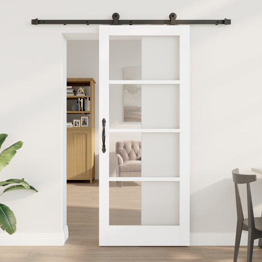 Sliding Door with Hardware Set 'ORKDAL'White Solid Wood & Glass, vidaXL Interior Door with Glass 'ORKDAL'White 83x202x4 cm