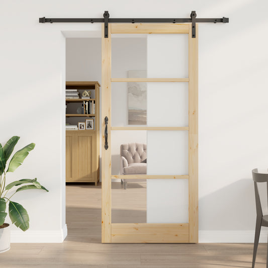 Sliding Door with Hardware Set 'ORKDAL'Solid Wood & Glass, vidaXL Interior Door with Glass 'ORKDAL'93x211x4 cm Solid Wood Pine