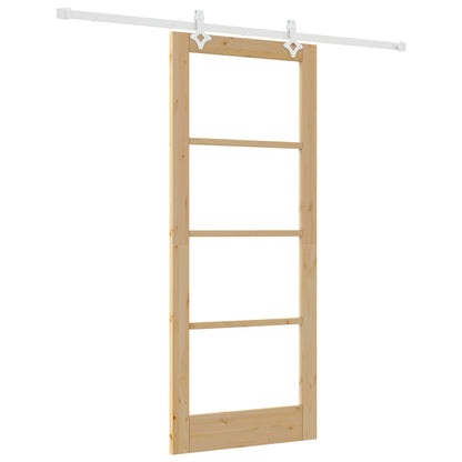 Sliding Door with Hardware Set 83x202 cm Solid Wood Pine, vidaXL Interior Door with Glass 'ORKDAL'83x202x4 cm Solid Wood Pine