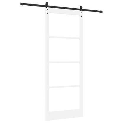 Sliding Door with Hardware Set "ORKDAL" White Solid Wood & Glass, vidaXL Interior Door with Glass "ORKDAL" White 93x232x4 cm