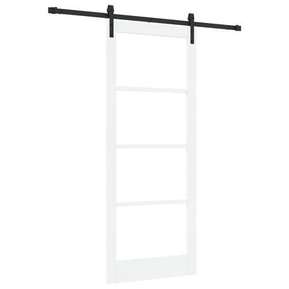 Sliding Door with Hardware Set "ORKDAL" White Solid Wood & Glass, vidaXL Interior Door with Glass "ORKDAL" White 86x211x4 cm