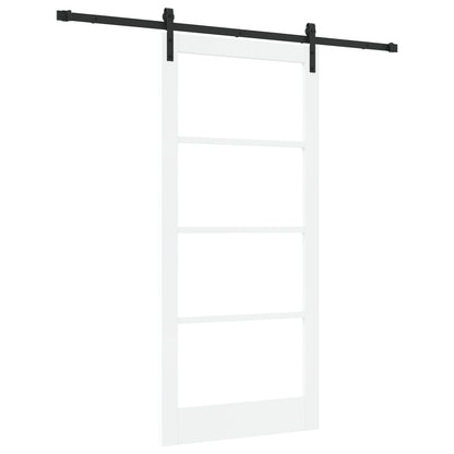 Sliding Door with Hardware Set "ORKDAL" White Solid Wood & Glass, vidaXL Interior Door with Glass "ORKDAL" White 93x202x4 cm