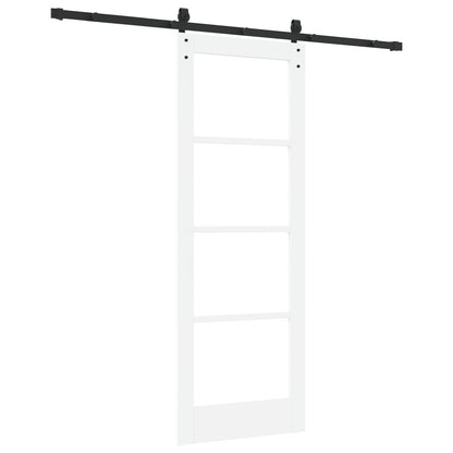 Sliding Door with Hardware Set "ORKDAL" White Solid Wood & Glass, vidaXL Interior Door with Glass "ORKDAL" White 73.5x198.5x4 cm