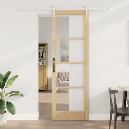 Sliding Door with Hardware Set "ORKDAL" Solid Wood & Glass, vidaXL Interior Door with Glass "ORKDAL" 78x232x4 cm Solid Wood Pine
