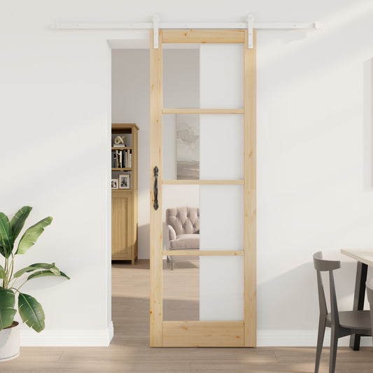 Sliding Door with Hardware Set "ORKDAL" Solid Wood & Glass, vidaXL Interior Door with Glass "ORKDAL" 78x232x4 cm Solid Wood Pine