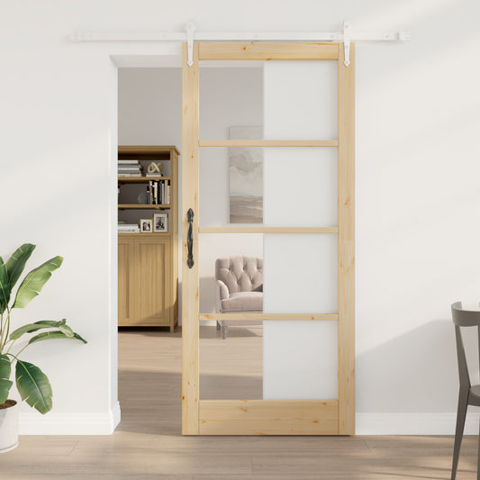 Sliding Door with Hardware Set 93x211 cm Solid Wood Pine, vidaXL Interior Door with Glass 'ORKDAL'93x211x4 cm Solid Wood Pine