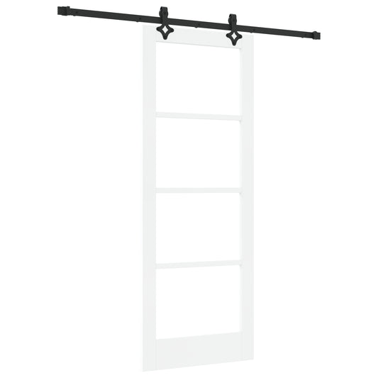 Sliding Door with Hardware Set 'ORKDAL'White Solid Wood & Glass, vidaXL Interior Door with Glass 'ORKDAL'White 78x202x4 cm