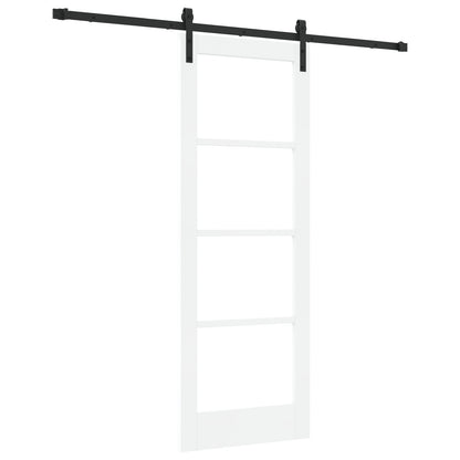 Sliding Door with Hardware Set "ORKDAL" White Solid Wood & Glass, vidaXL Interior Door with Glass "ORKDAL" White 73.5x198.5x4 cm