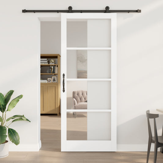 Sliding Door with Hardware Set 'ORKDAL'White Solid Wood & Glass, vidaXL Interior Door with Glass 'ORKDAL'White 93x232x4 cm