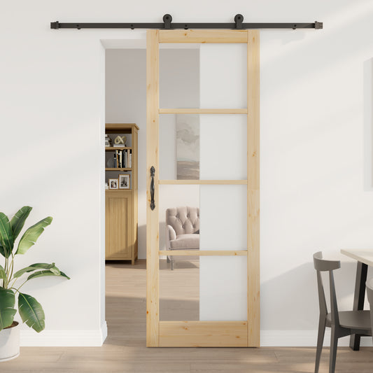 Sliding Door with Hardware Set 'ORKDAL'Solid Wood & Glass, vidaXL Interior Door with Glass 'ORKDAL'83x232x4 cm Solid Wood Pine