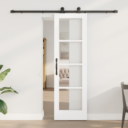 Sliding Door with Hardware Set 'ORKDAL'White Solid Wood&Glass, vidaXL Interior Door with Glass 'ORKDAL'White 61x198.5x4 cm