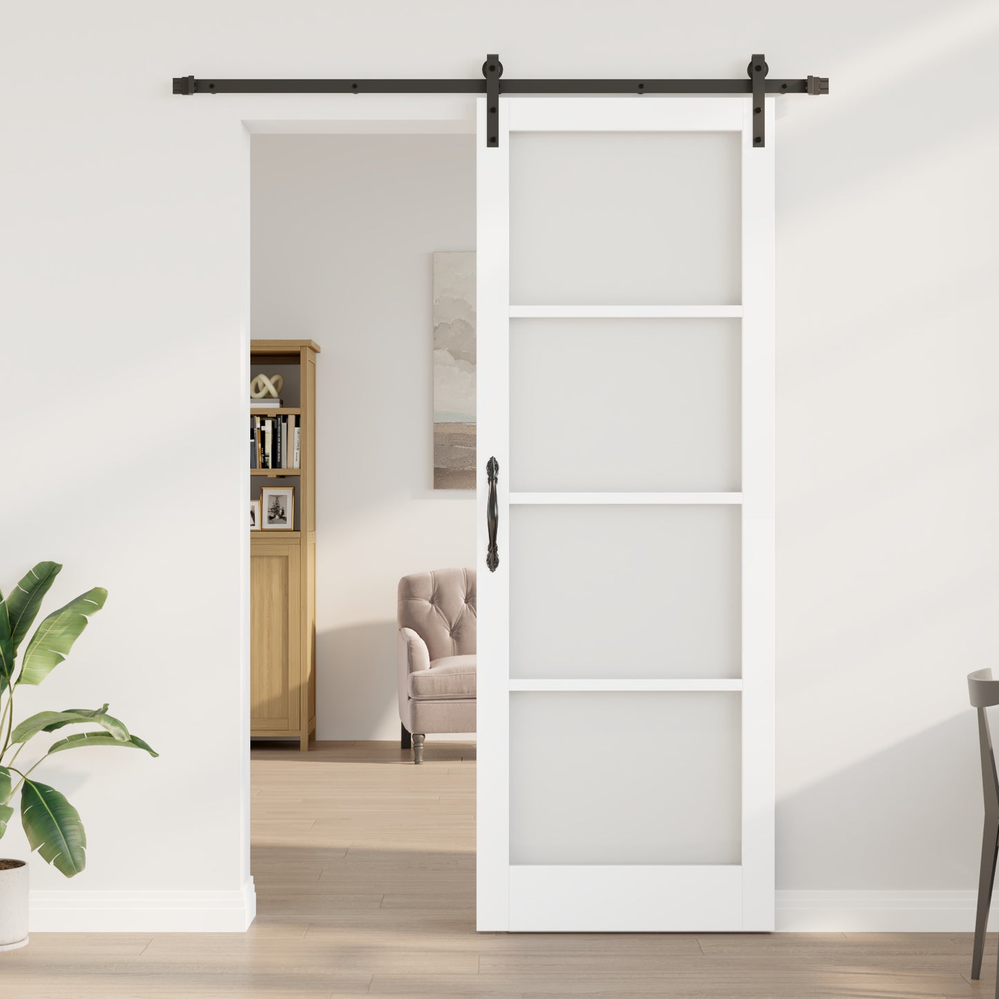 Sliding Door with Hardware Set "ORKDAL" White Solid Wood & Glass, vidaXL Interior Door with Glass "ORKDAL" White 83x232x4 cm