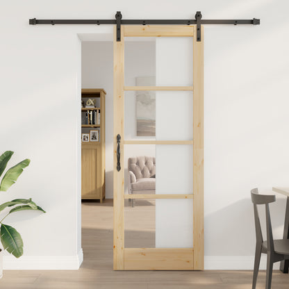 Sliding Door with Hardware Set "ORKDAL" Solid Wood & Glass, vidaXL Interior Door with Glass "ORKDAL" 78x211x4 cm Solid Wood Pine