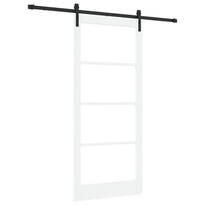 Sliding Door with Hardware Set "ORKDAL" White Solid Wood & Glass, vidaXL Interior Door with Glass "ORKDAL" White 93x211x4 cm