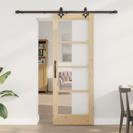 Sliding Door with Hardware Set "ORKDAL" Solid Wood & Glass, vidaXL Interior Door with Glass "ORKDAL" 73.5x198.5x4 cm Solid Wood Pine