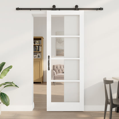 Sliding Door with Hardware Set 'ORKDAL'White Solid Wood & Glass, vidaXL Interior Door with Glass 'ORKDAL'White 78x211x4 cm