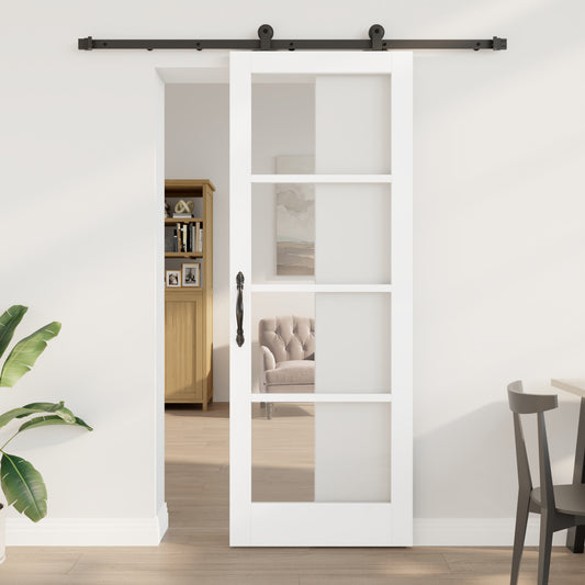 Sliding Door with Hardware Set 'ORKDAL'White Solid Wood & Glass, vidaXL Interior Door with Glass 'ORKDAL'White 78x211x4 cm