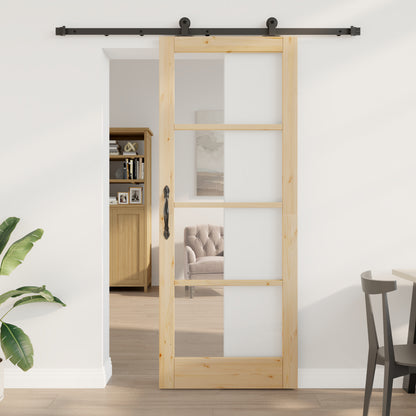 Sliding Door with Hardware Set 'ORKDAL'Solid Wood & Glass, vidaXL Interior Door with Glass 'ORKDAL'83x211x4 cm Solid Wood Pine